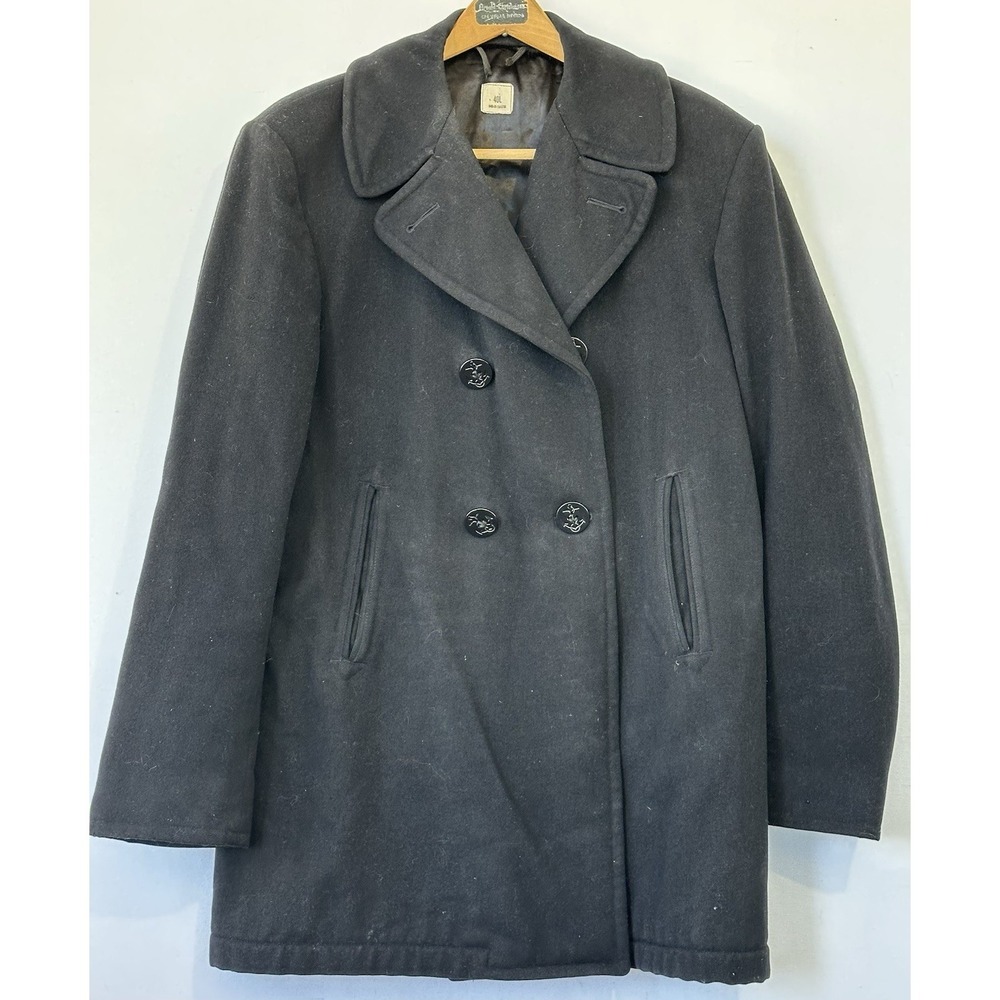 US Navy Sterlingware Wool Pea Coat Military Men 40L Black Good